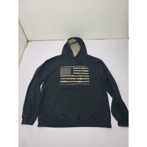 Buck Wear Hoodie Mens Black Camo USA Flag Hooded Pullover Sweatshirt Size XL